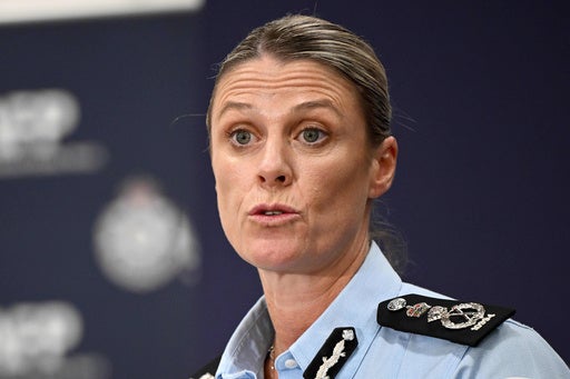 Australian Federal Police commissioner Krissy Barrett speaks during a press conference in Sydney (AP)