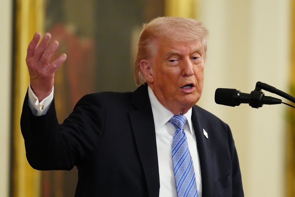 President Donald Trump said a US blockade of Iranian ports would remain in place while talks were held to end the war (Jacquelyn Martin/AP) (AP)