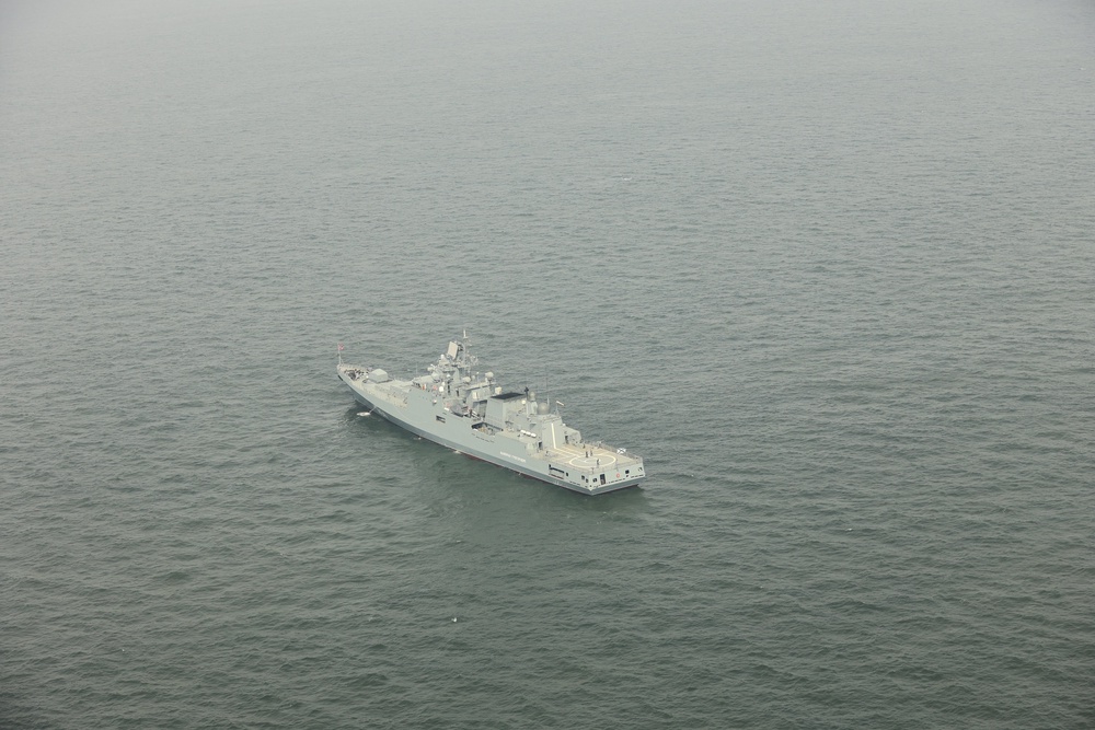 RFN Admiral Grigorovich photographed from a Wildcat helicopter of 815 Naval Air Squadron (MoD Crown Copyright) (PA Media)