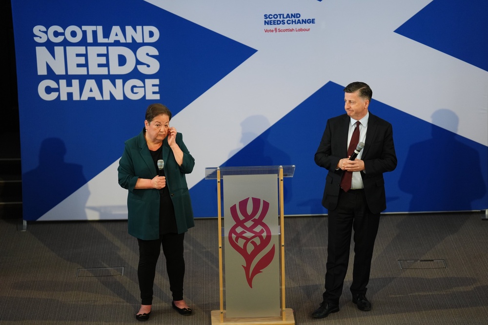 Scottish Labour deputy leader Dame Jackie Baillie and Scottish Secretary Douglas Alexander appeared to hold back tears as they urged voters to back their party (Andrew Milligan/PA) (PA Wire)