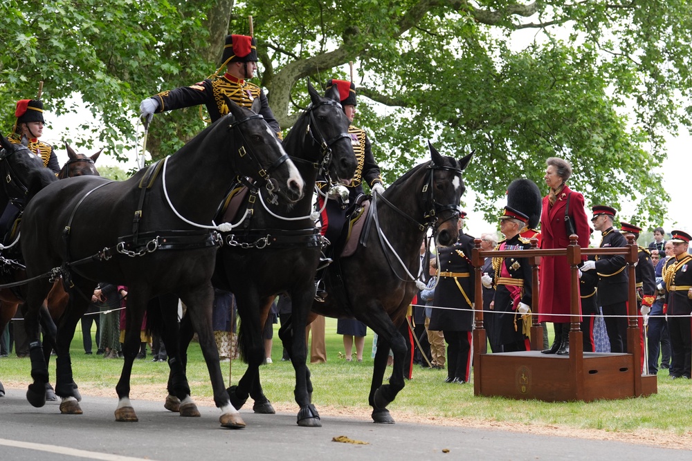Anne inspects members of the King’s Troop Royal Horse Artillery (Lucy North/PA) (PA Wire)