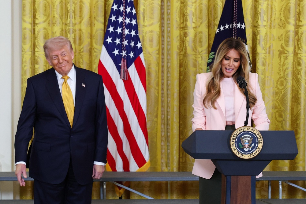 First lady Melania Trump spoke at a Mother’s Day military tribute alongside her husband, President Donald Trump. During her speech, Melania talked about the soldiers killed during the Iran war (Getty)