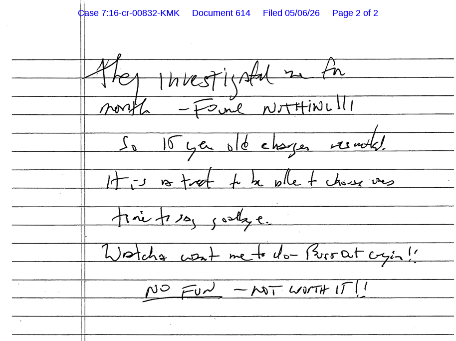 Epstein’s former cellmate claimed he found the alleged suicide note wedged in a book (U.S. District Court for the Southern District of New York)