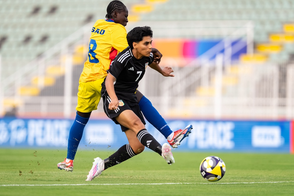 An Afghan Women United player during a match against Chad on 26 October 2025 (Fifa)