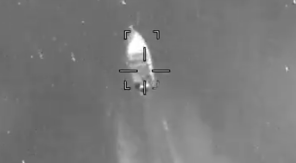 The suspected drug boat pictured moments before it was blown up by the U.S. military in the Pacific Ocean earlier this year (US Cent Com)