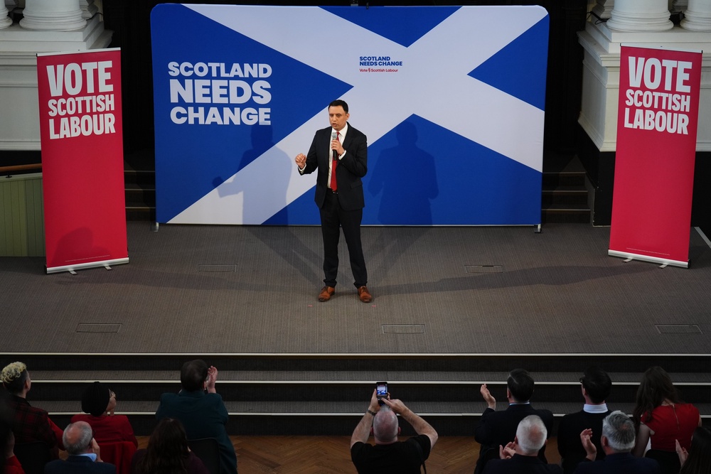 Scottish Labour leader Anas Sarwar speaks during an eve-of-poll rally (Andrew Milligan/PA) (PA Wire)