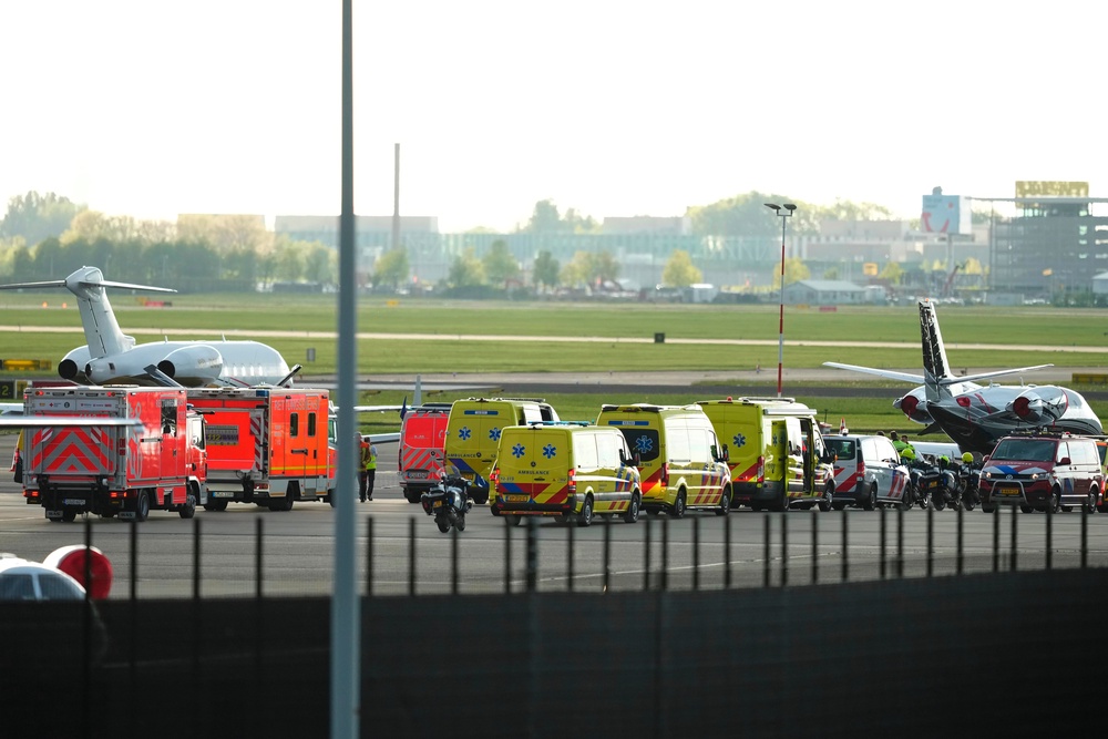 Ambulances waiting for three patients, evacuated from the MV Hondius (Peter Dejong/AP) (AP)