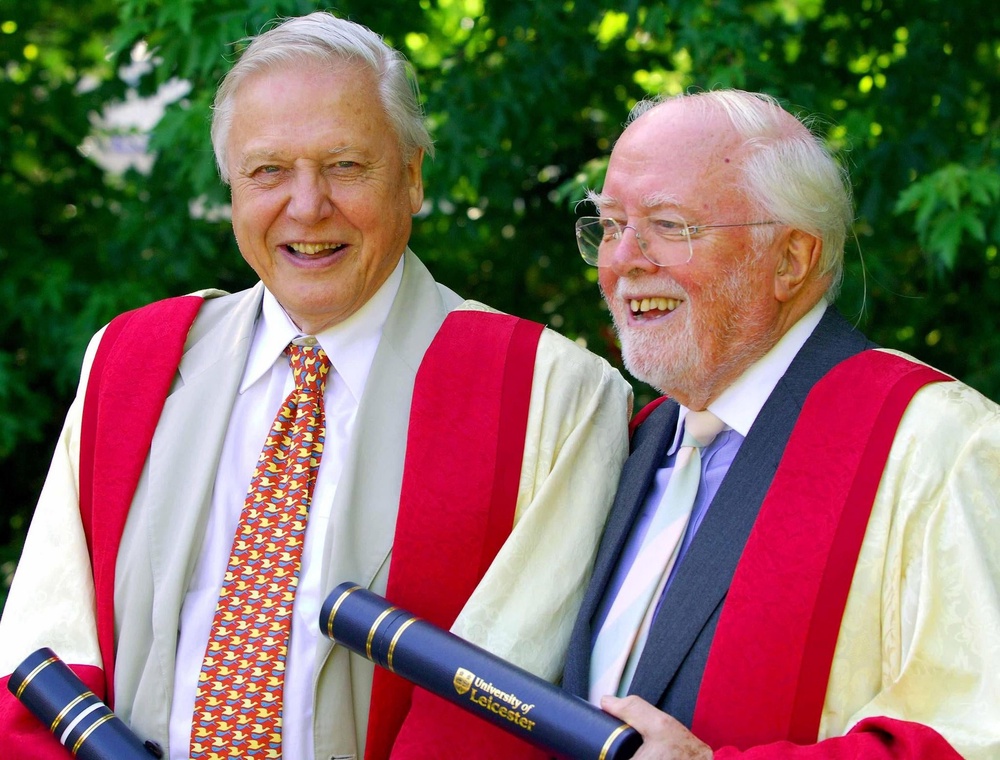 Sir David (left) and Lord Richard Attenborough at Leicester University, where they spent their childhoods, after receiving a top academic honour at De Montfart Hall. (PA)