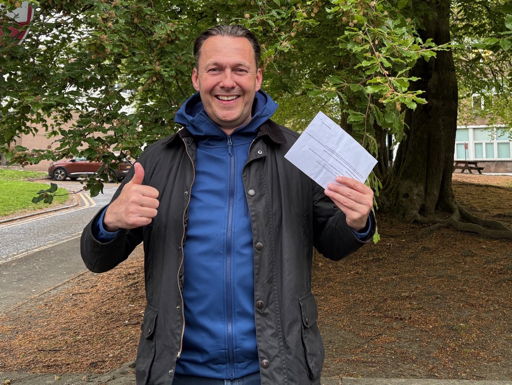 Scottish Conservative leader Russell Findlay was all smiles as he voted at Cleveden Secondary School in Glasgow (Lucinda Cameron/PA) (PA Wire)