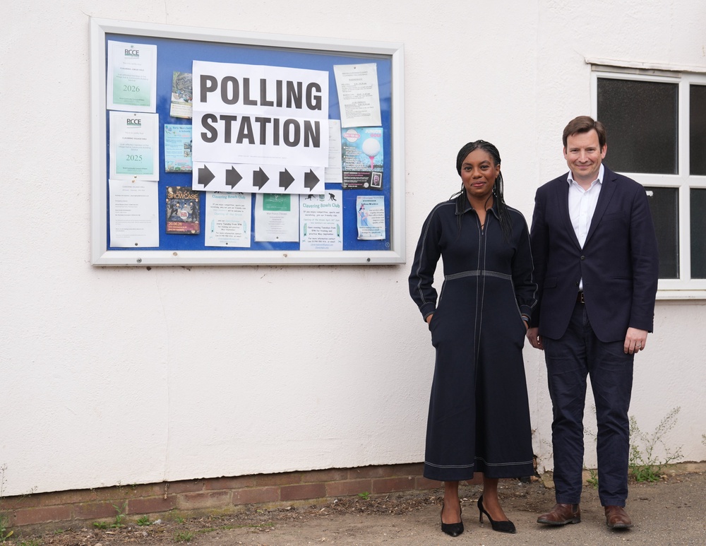 The Tory leader cast her vote in Clavering Village Hall in Saffron Walden, north west Essex (PA)