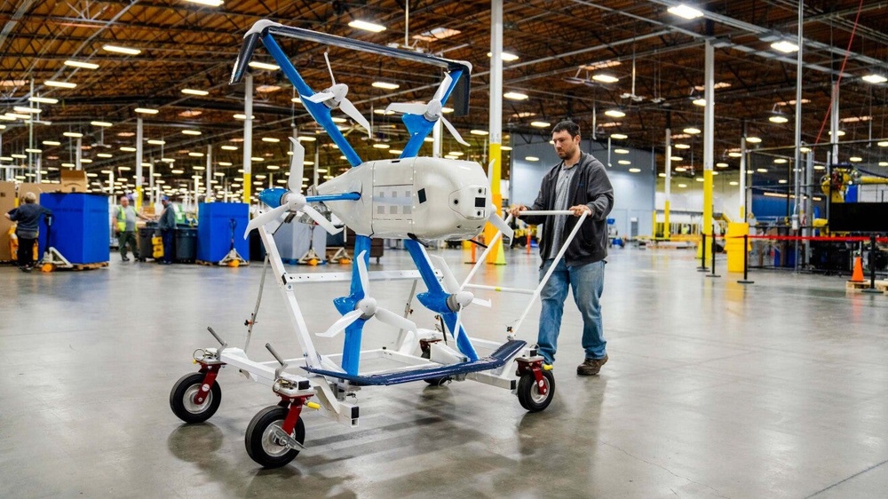 The drone makes about the same amount of noise ‘as an average van delivery’, Amazon has said (Amazon)