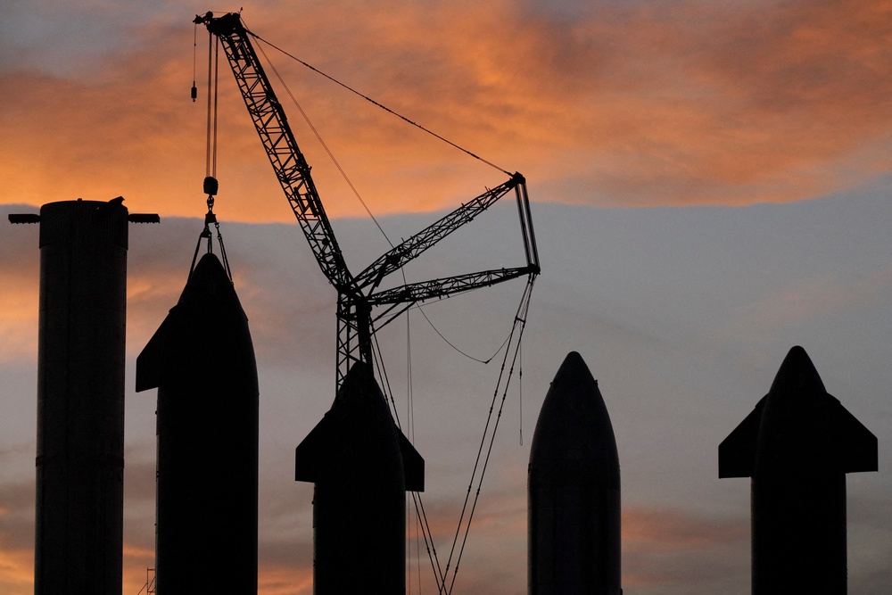 SpaceX's Starship rocket prototypes are seen at the SpaceX Starbase in Brownsville, Texas, on 19 August, 2023 (Reuters)