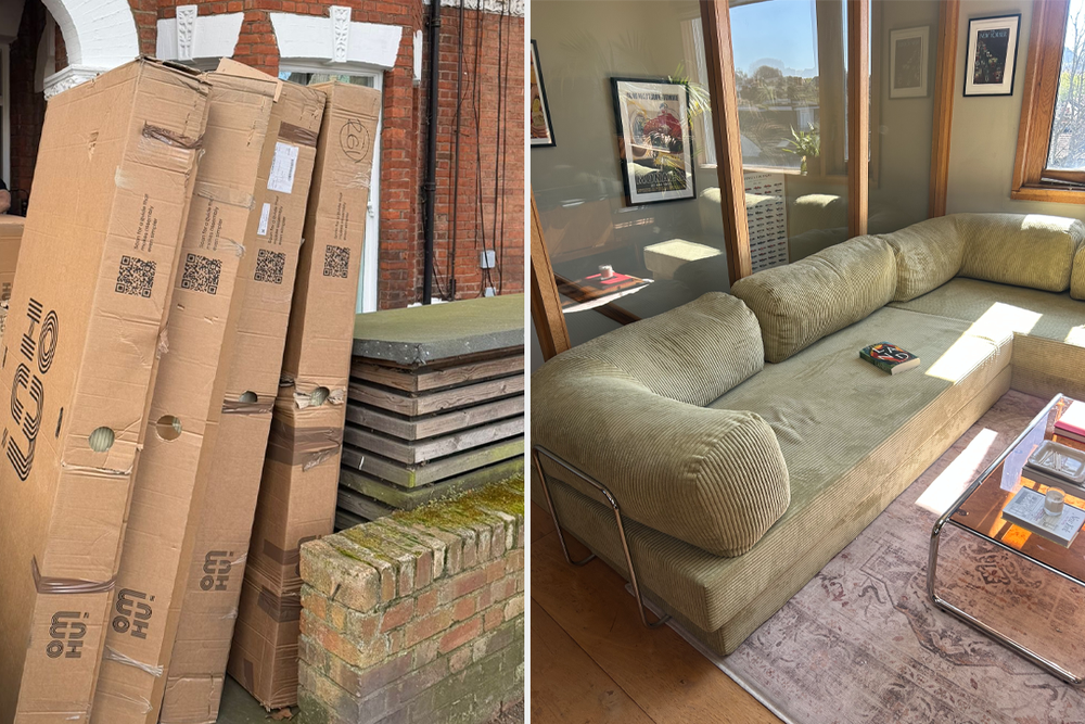 The sofa arrives in large cardboard boxes (Daisy Lester)