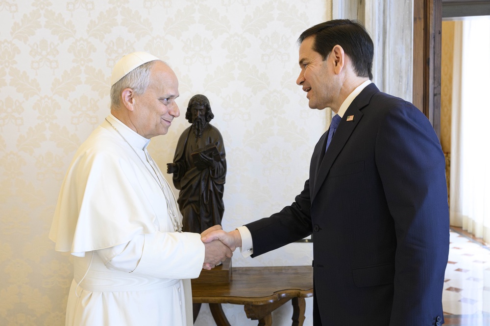 Secretary of State Marco Rubio visited the pope on Thursday, as the administration looks to smooth its relationship with the Catholic church (Vatican Media)