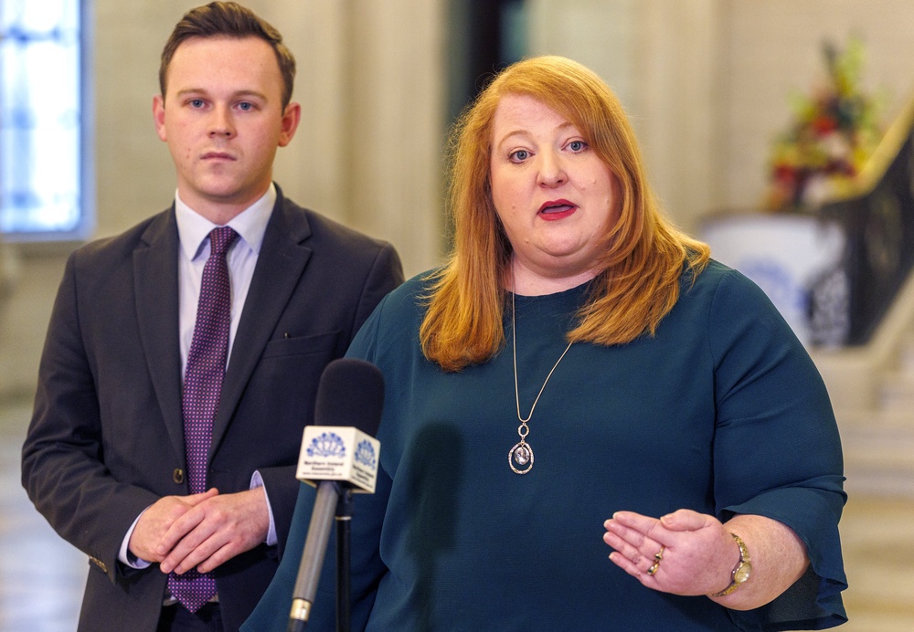 Alliance Party deputy leader Eoin Tennyson and Stormont Justice Minister Naomi Long at Parliament Buildings, Stormont (Liam McBurney/PA) (PA Wire)