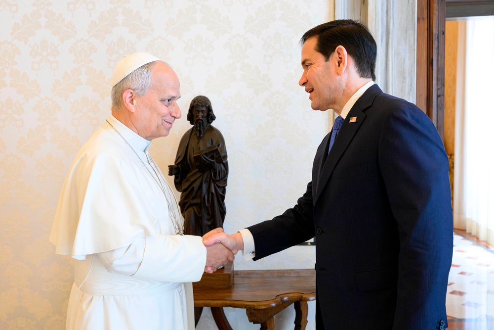 The meeting between the Pope and Marco Rubio comes amid strained relations between the Vatican and US (Vatican Media via AP) (Vatican Media)