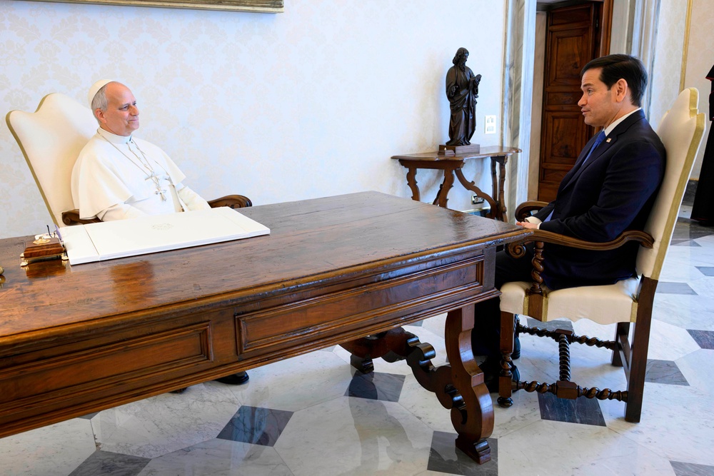 The two men discussed the Middle East crisis (Vatican Media via AP) (AP)