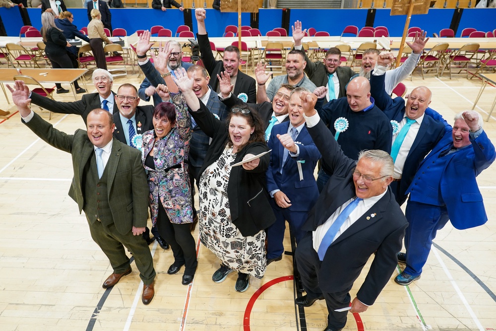 Reform UK councillors react after winning seats in all of the 12 contested wards in the Hartlepool local election (Getty)