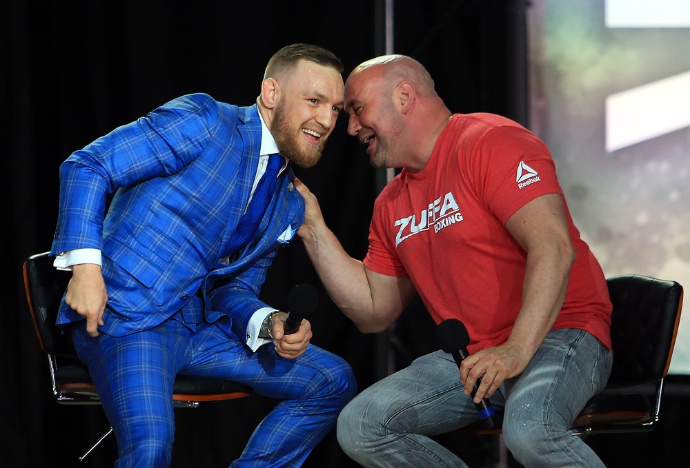 Dana White (right) has provided an update on Conor McGregor's return (Getty)