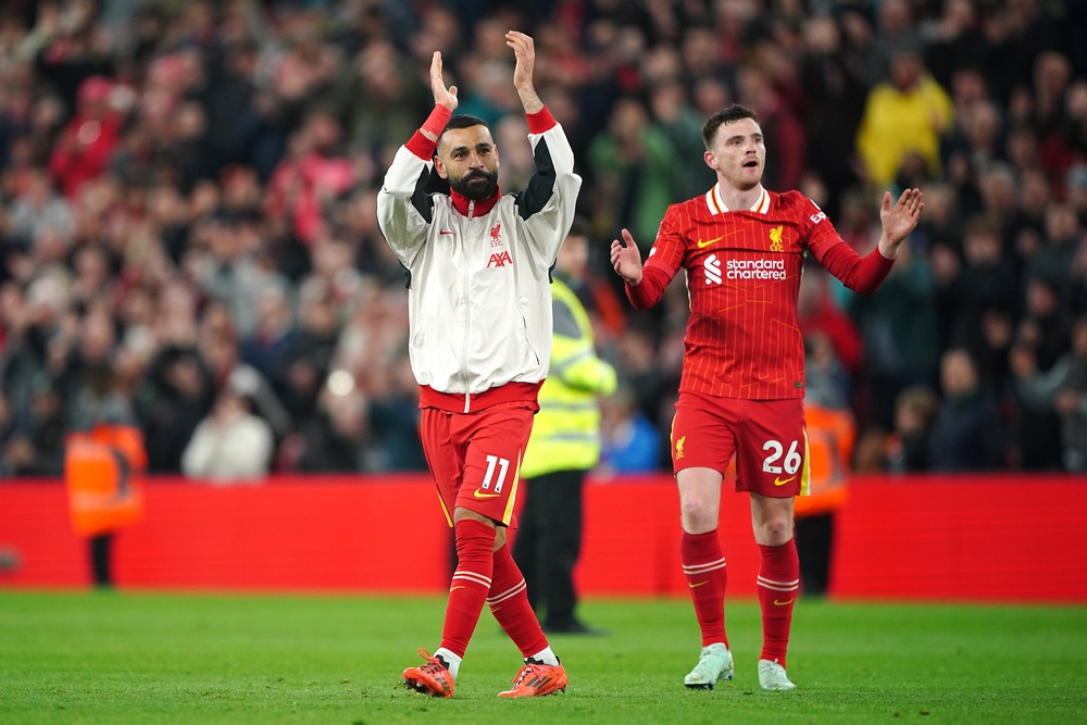 Mohamed Salah (left) and Andy Robertson will leave Liverpool this summer (Peter Byrne/PA). (PA Archive)