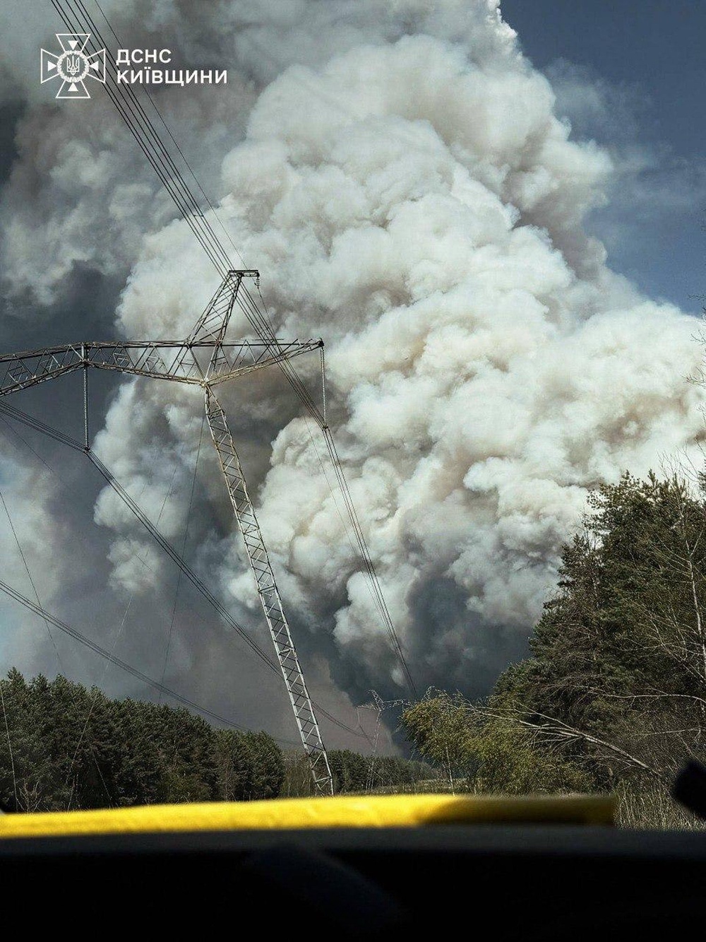 A forest fire burning in the exclusion zone around the Chernobyl nuclear power plant, Ukraine, Friday, May 8 (AP)
