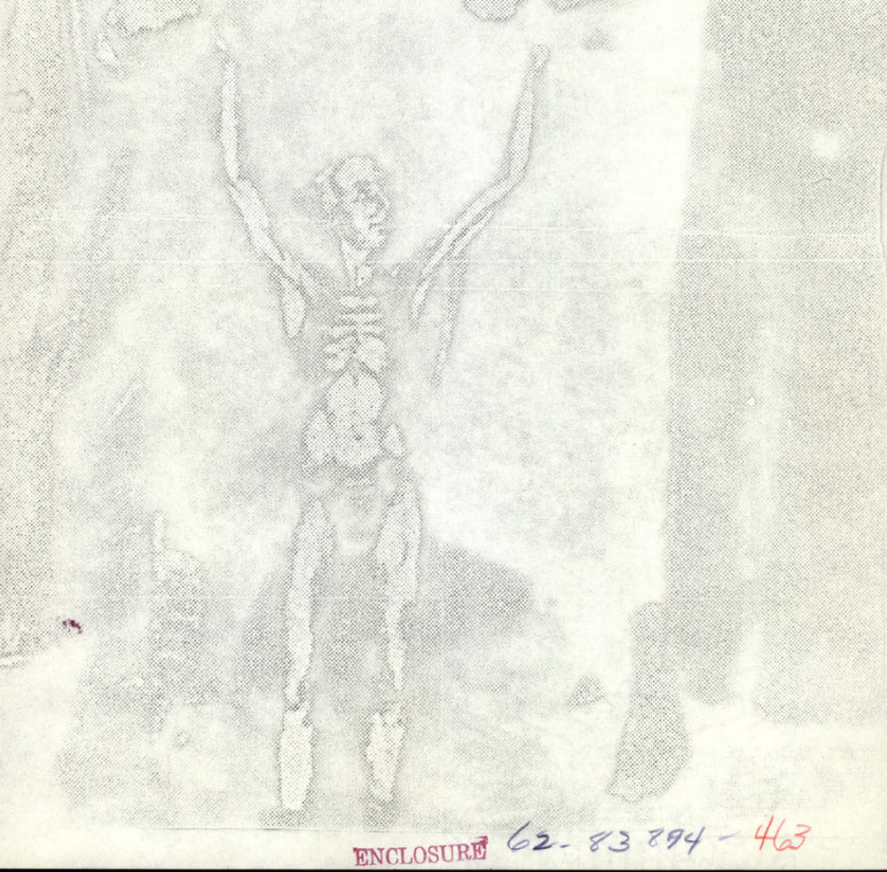 A Virginia man wrote to the FBI asking them to comment on an image, which appears to show a figure raising its arms and looking toward the sky (Defense Department)