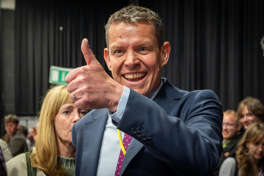 Rhun ap Iorwerth at a Senedd election count in Llandudno (Getty)