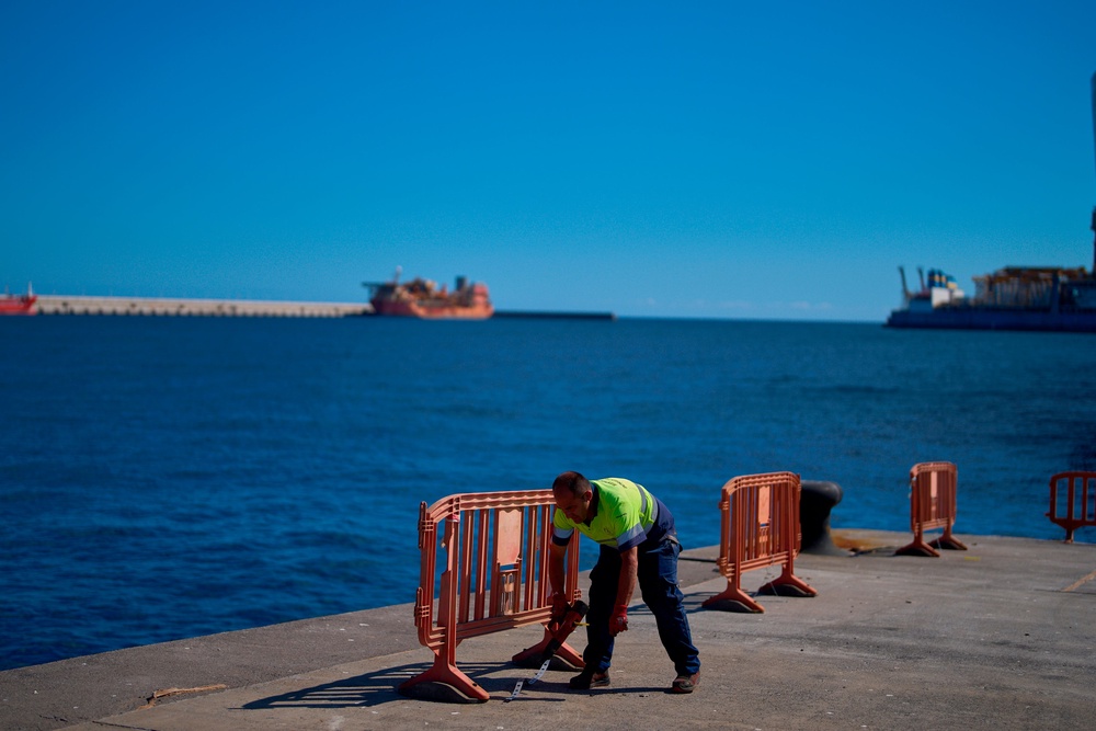The area where passengers from the MV Hondius cruise ship are expected to arrive at the port of Granadilla in Tenerife (Manu Fernandez/AP) (AP)