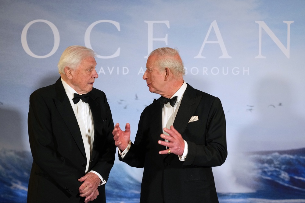Charles meets Sir David Attenborough as he attends the premiere of Ocean With David Attenborough in May 2025 (Alistair Grant/PA) (PA Archive)