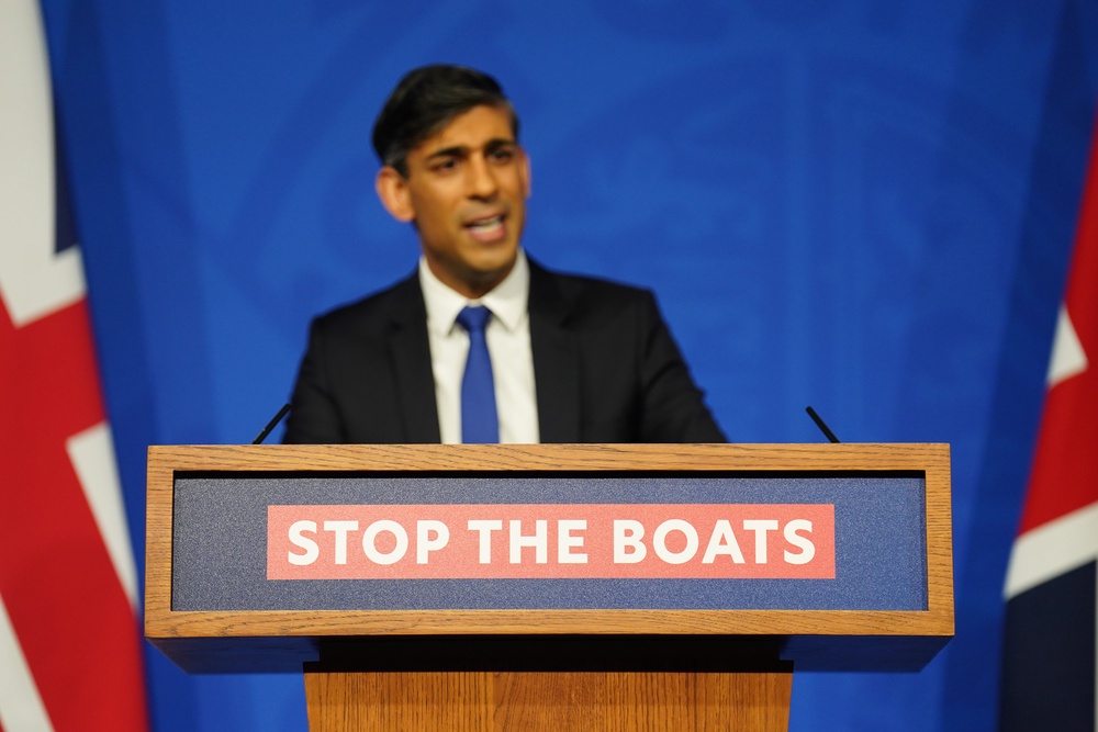 Rishi Sunak during a press conference in which he gave an update on his plan to ‘stop the boats’ (James Manning/PA) (PA Archive)