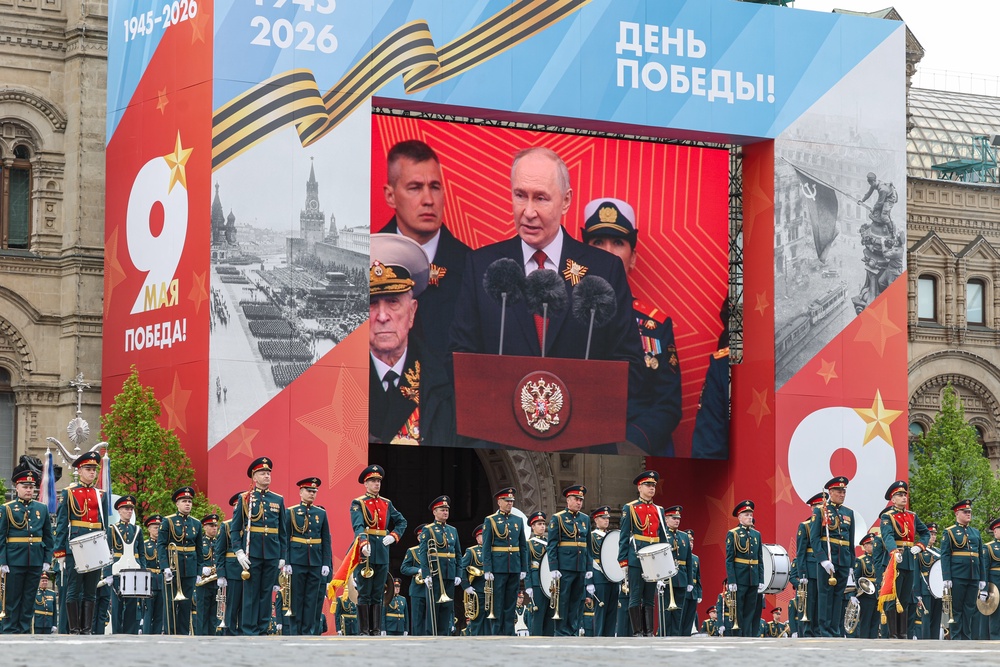 Addressing columns of troops on Red Square, Putin lauded Russian forces, asserting they ‘face an aggressive force that is armed and supported by the entire bloc of NATO’ and are engaged in a ‘just cause’ (Local Library)