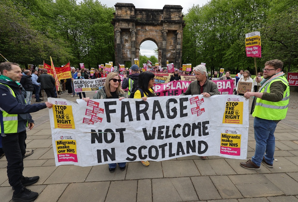 An anti-Reform march was held in Glasgow as the party’s candidates met (Steve Welsh/PA) (PA Wire)