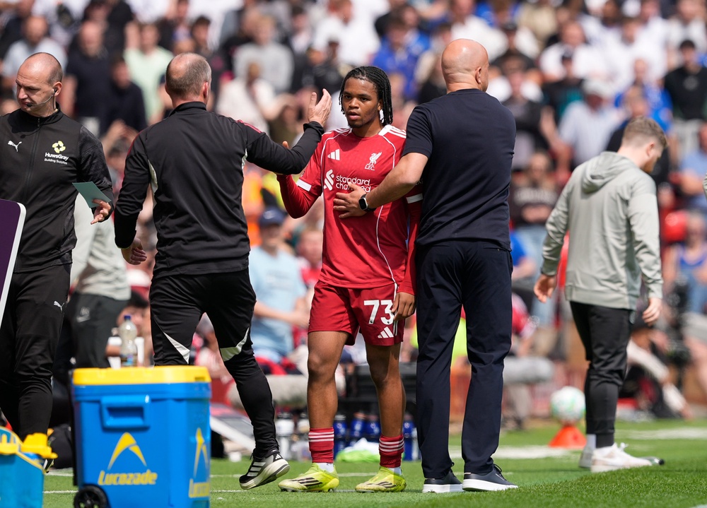 Liverpool fans booed Arne Slot after he substituted youngster Rio Ngumoha (PA)