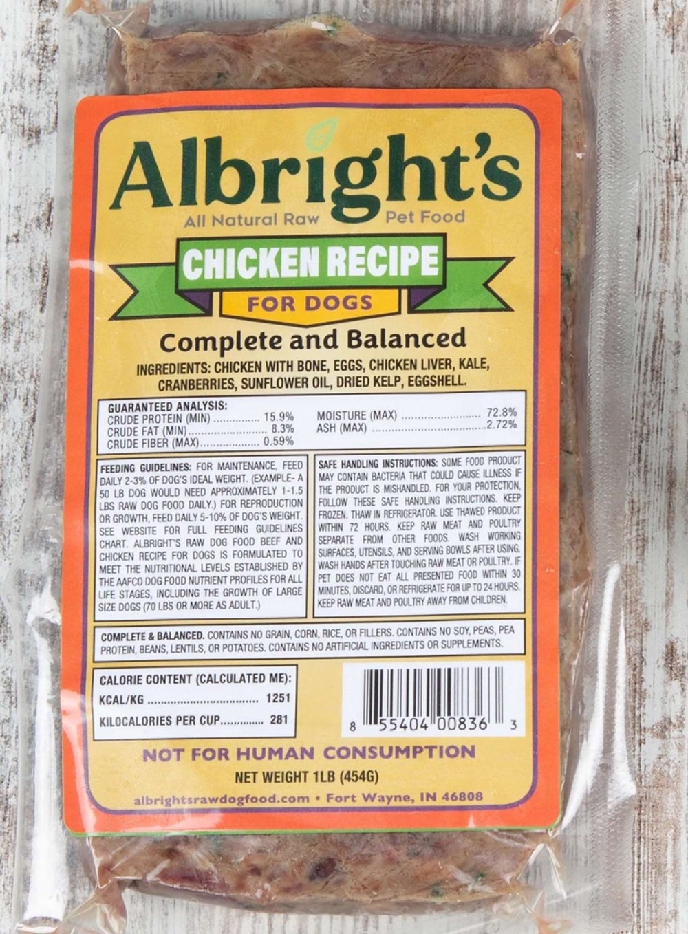 Albright's Raw Pet Food, is recalling its Chicken Recipe for Dogs Complete and Balanced with an expiration date of April 28, 2027 (FDA)