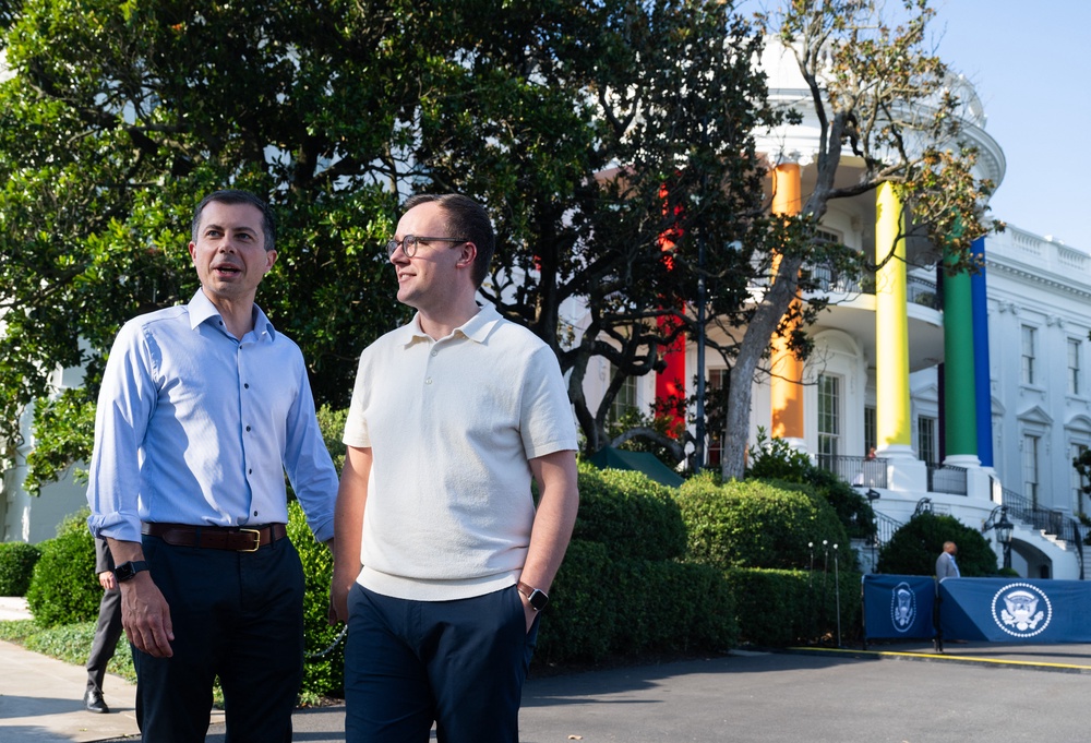 Pete Buttigieg's husband Chasten (right) lambasted Transportation Secretary Sean Duffy over a reality TV show he spent months making, prompting a sharp response from Duffy’s wife (AFP via Getty Images)