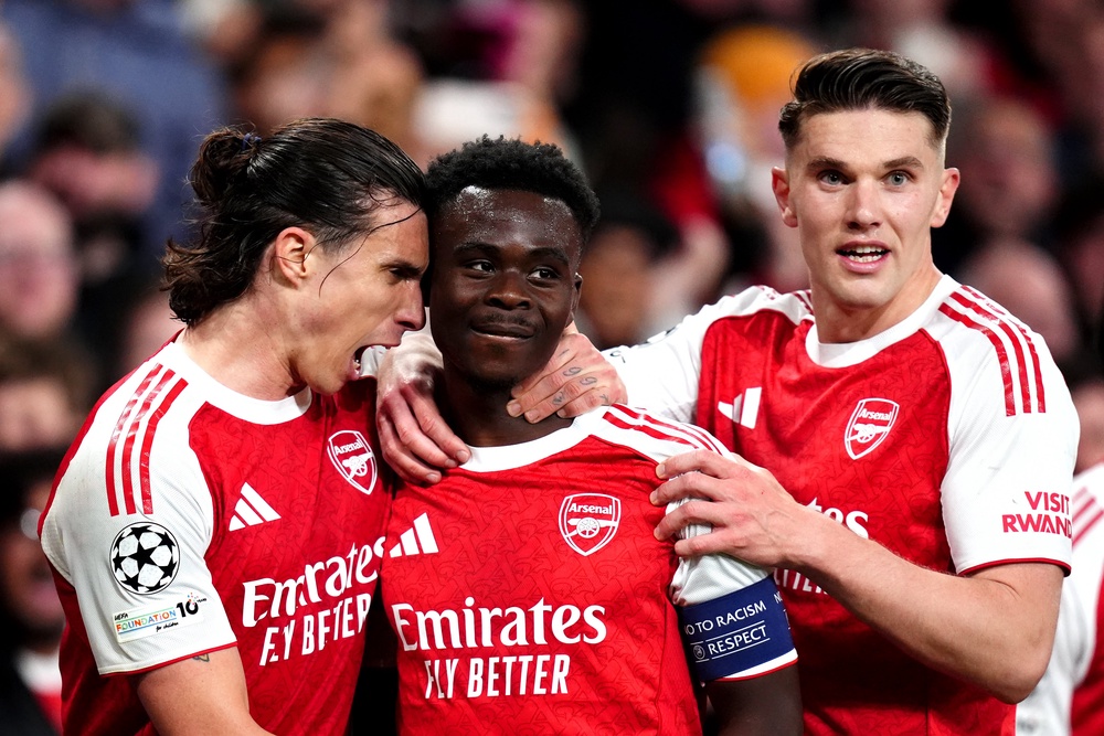 Arsenal’s Bukayo Saka (centre) earned high praise from his manager (John Walton/PA)