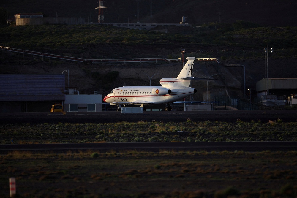 A Spanish Air Force plane arrives at Tenerife Sud airport, Canary Islands (Reuters)