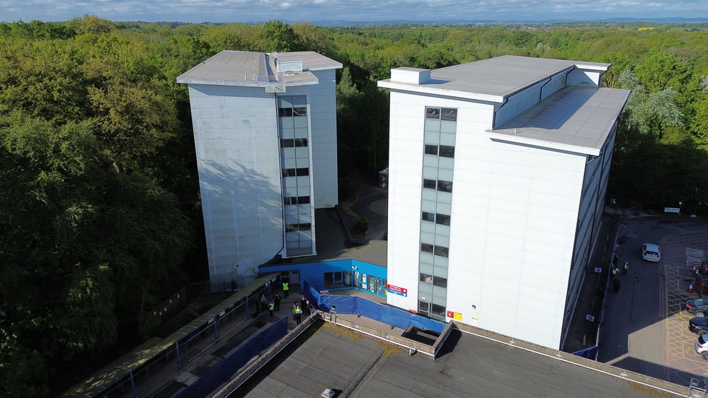 An aerial view of the Arrowe Park Hospital accommodation block, where the passengers will be taken (Getty)