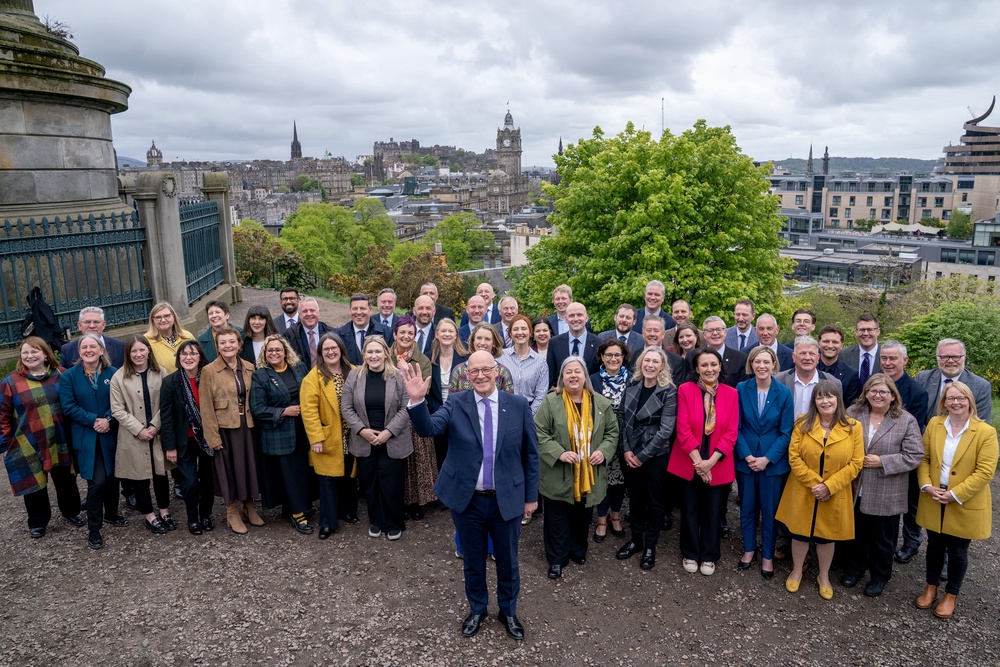 First Minister and SNP leader John Swinney with some of the newly elected SNP MSPs after the Holyrood 2026 election (Jane Barlow/PA) (PA Wire)