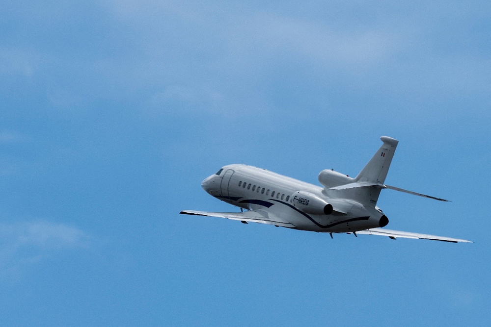 A French plane carrying passengers of the cruise ship MV Hondius takes off from Tenerife Sud airport (Reuters)