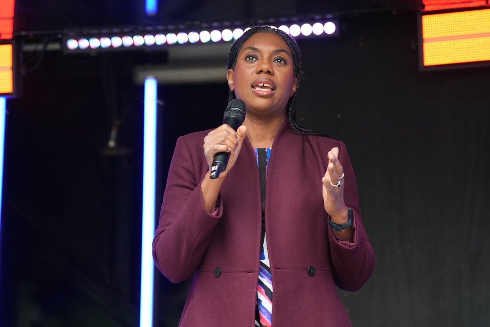 Conservative Party leader Kemi Badenoch speaks during the rally in Whitehall (PA)