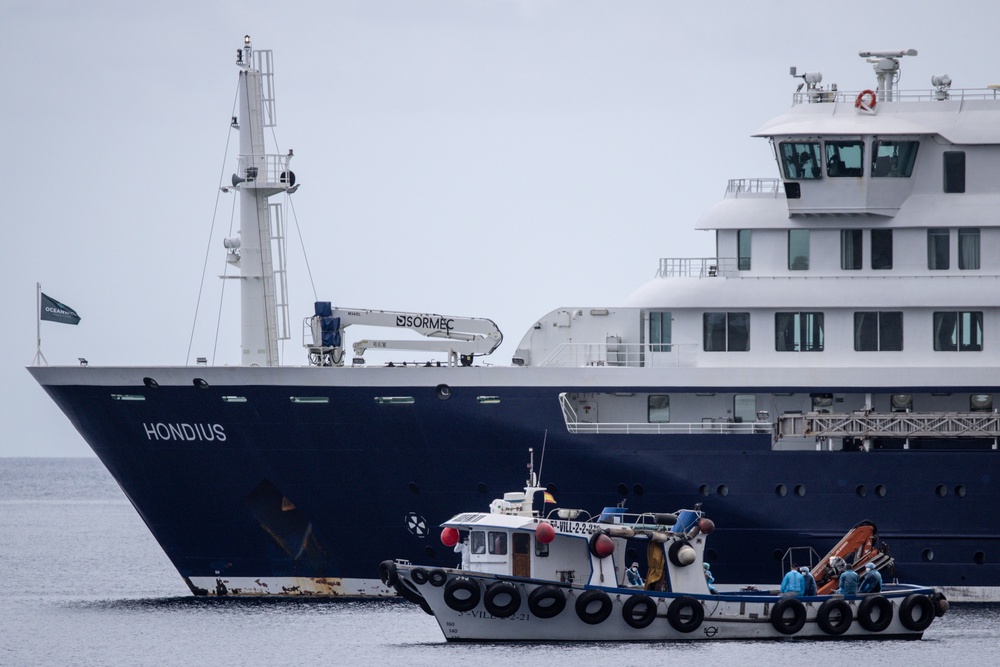 The cruise ship MV Hondius, which had three passengers die from hantavirus, docked in Tenerife Sunday before its remaining passengers flew home to quarantine (Getty)