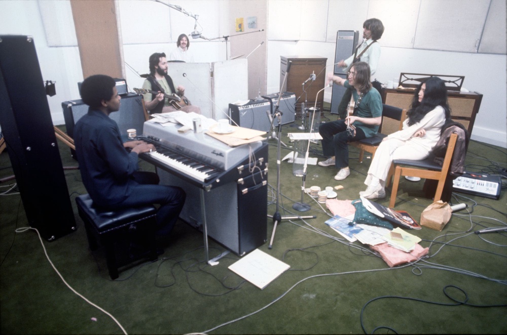 The Beatles working on their final album, Let It Be, at 3 Savile Row (Ethan A Russell/Apple Corps Ltd)