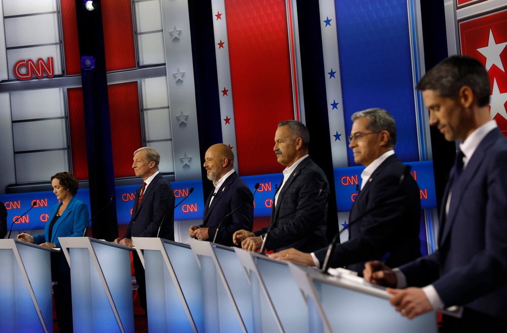 On Wednesday, Hilton joined six other gubernatorial hopefuls on the debate stage in Los Angeles (Getty Images)