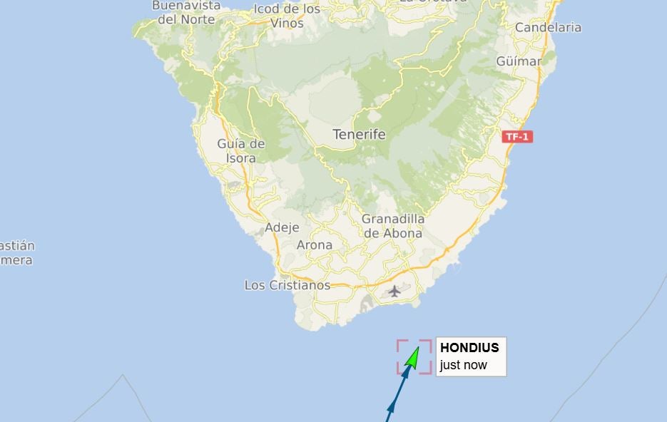 The MV Hondius will dock in Tenerife soon (VesselFinder.Com)