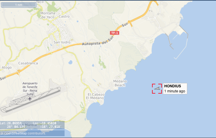 MV Hondius arrives near the Port of Granadilla in Tenerife (VesselFinder.com)