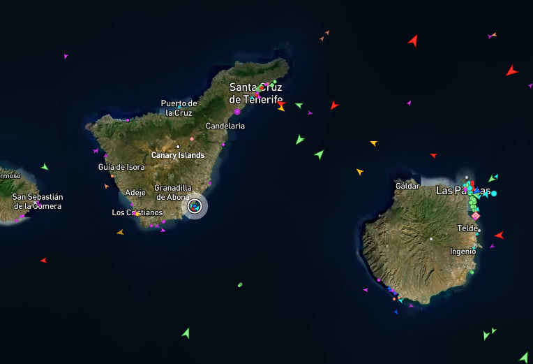 Marine maps show the MV Hondius cruise ship anchored off Tenerife (Marinetraffic.com)