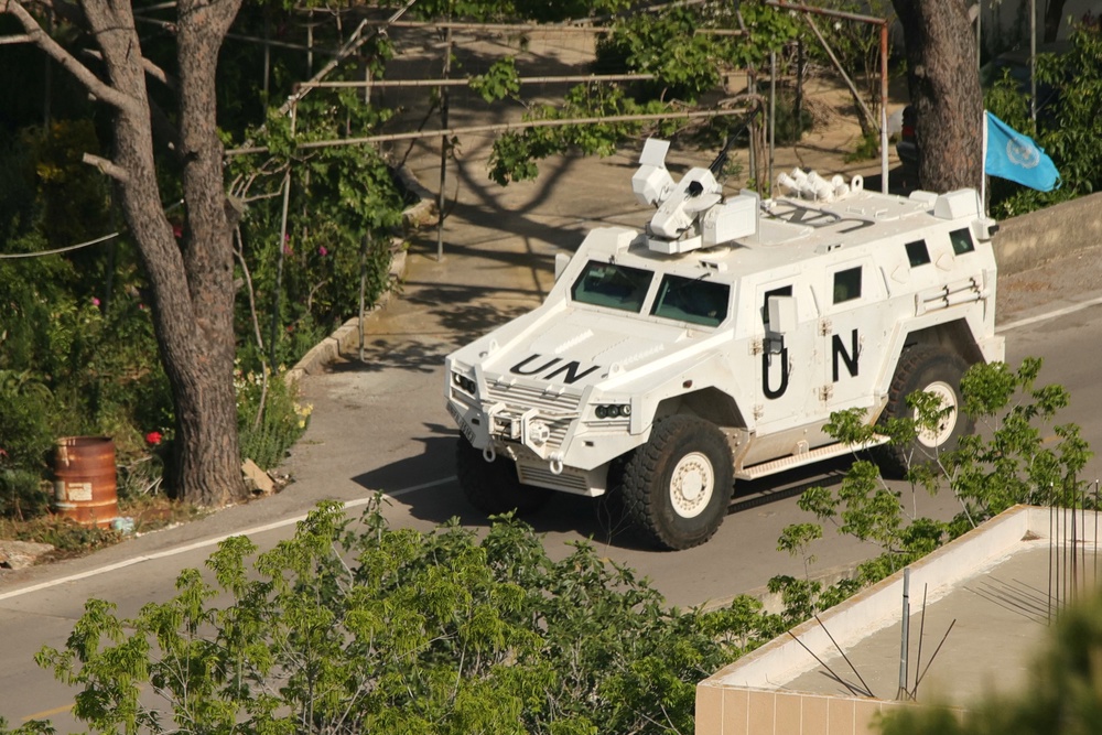 An United Nations Interim Force in Lebanon (UNIFIL) armoured vehicle armored vehicle patrols the southern Lebanese border area of Marjayoun (AFP/Getty)
