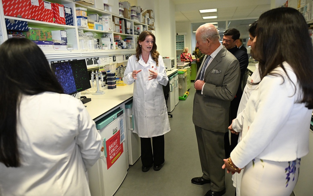 Researchers in the innovation hub spoke to the King about their work with cancer patients and their use of AI in their research (Eddie Mulholland/Daily Telegraph/PA) (PA Wire)