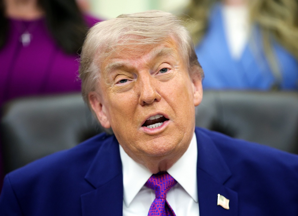 Social media users made jokes about Trump’s thinning hair during Monday’s meeting (Getty)
